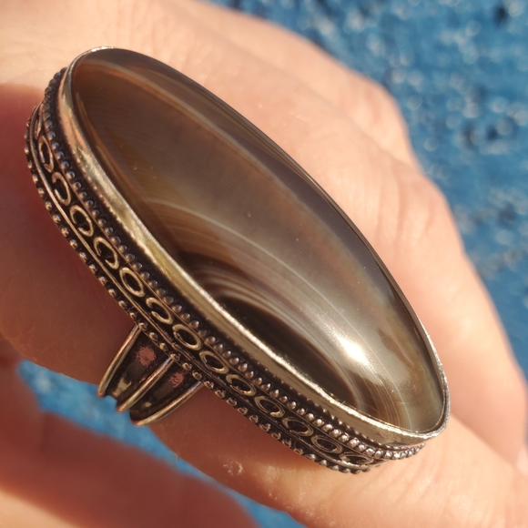 New Oversized Botswana Agate 925 Silver Statement Ring. - Picture 12 of 16